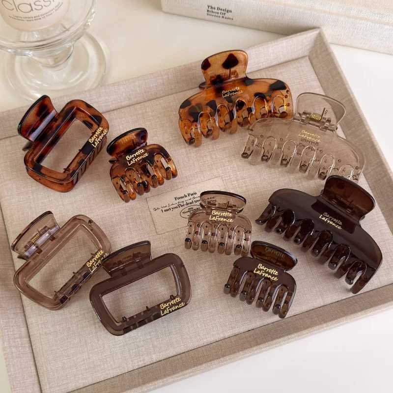 Korea Gold Label Letters Simple Transparent Square Hair Claws Geometry Barrettes Womens Fashion Hairpins Shark Clips Retro New H260326
