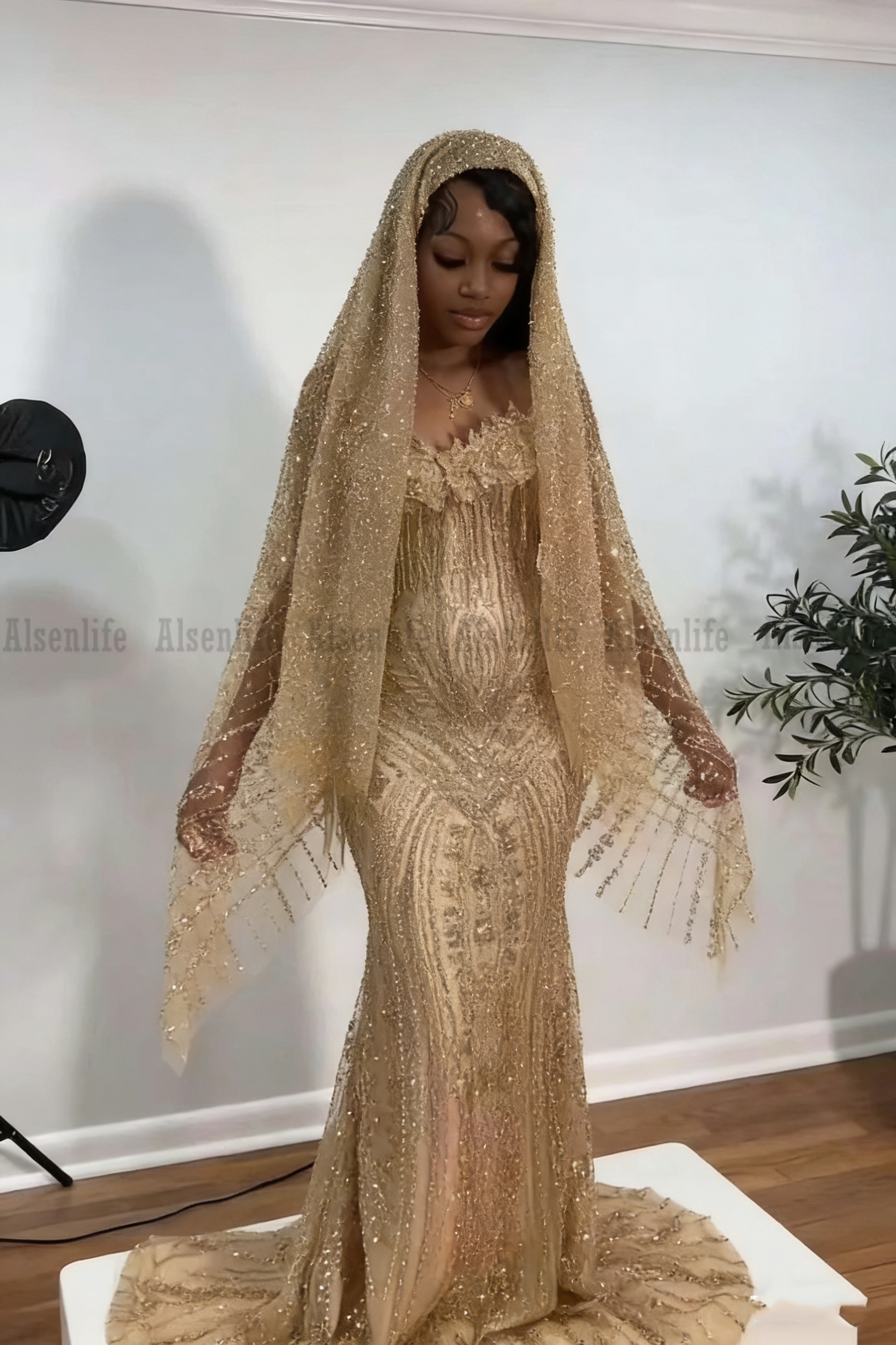 Elegant Black Prom Dresses 2026 Beading Crystal Evening Dress With Veil Long Birthday Party Gowns