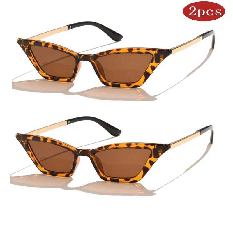 Hiking 2pcs New Triangle Cat Eye Anti Light Glasses For Women Luxury Alloy Shades Female Unique Elegant Black Leopard Eyeglasses D260326