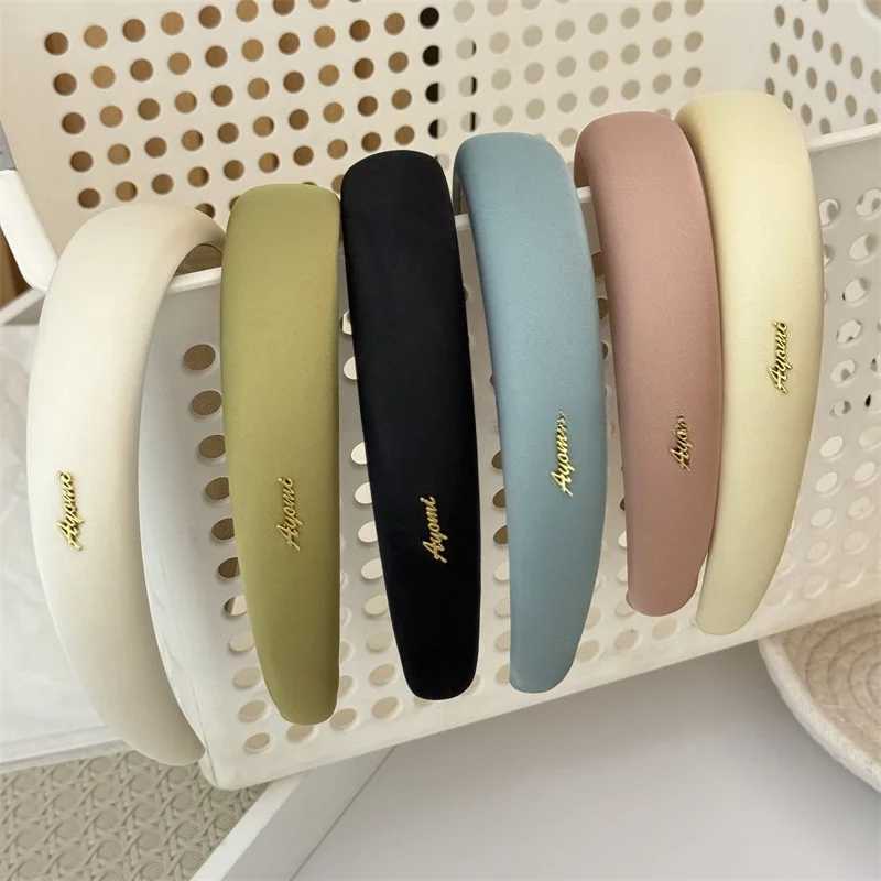 Korean Style High-End Satin Hairband Womens Wide Edge High Forehead Hair Clip Outdoors Pressed Hair Sponge Headband D260326