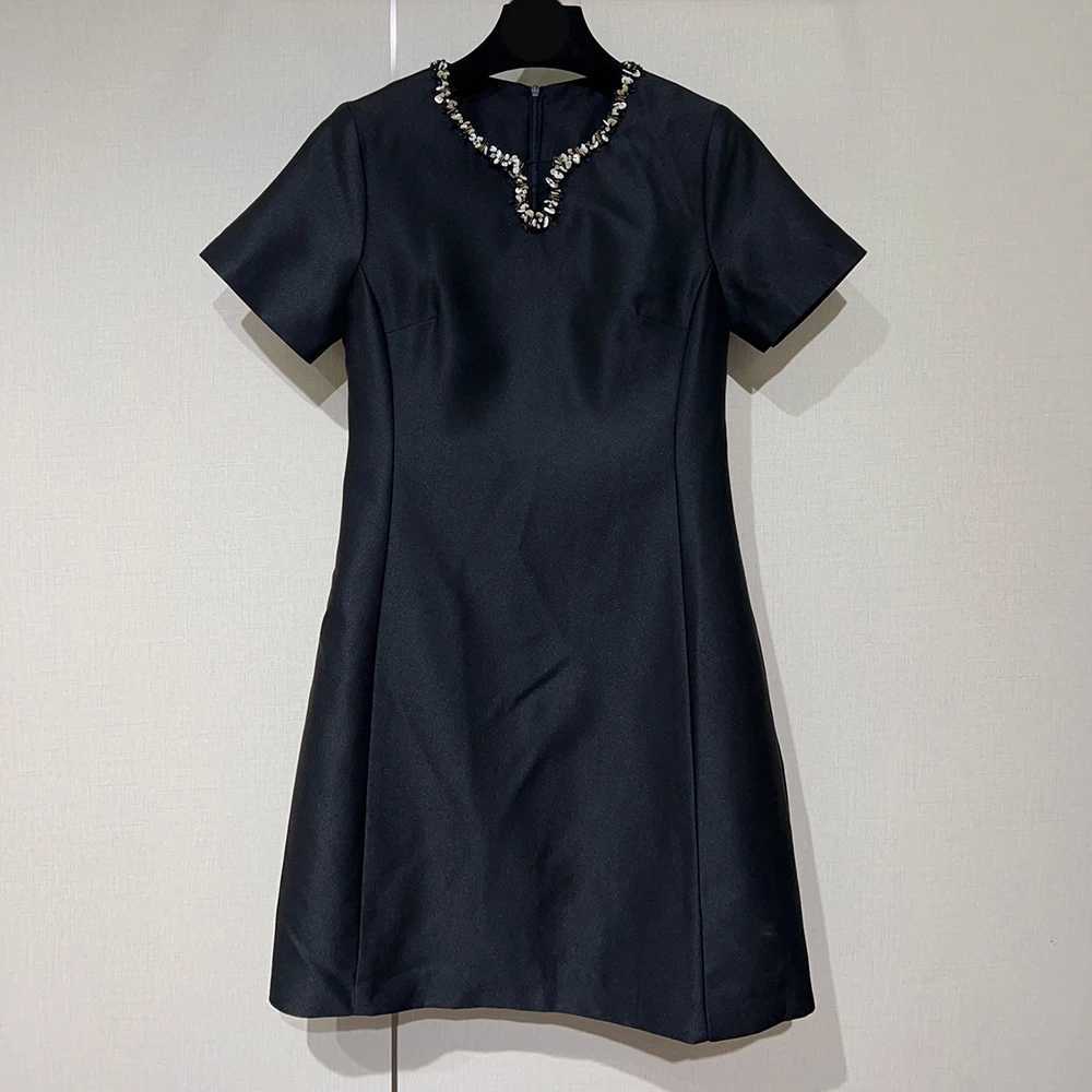 ZJYT Runway Fashion 2026 Spring Summer Dresses for Women Elegant Short Sleeve Beading Solid Pink Black Casual Party Dress Lady M260326