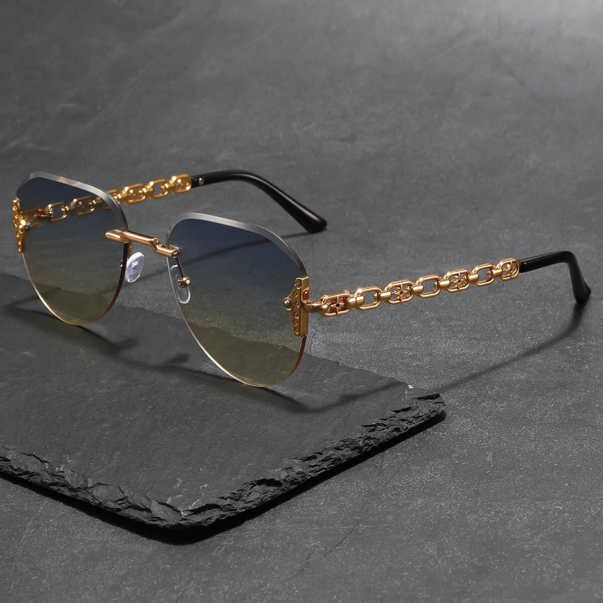 Luxury Brand Designer Sunglasses L-Brand Fashion Sunglasses With Hollow Metal Legs For Women, European And American Trend, Rimless, Celebrity Runway S