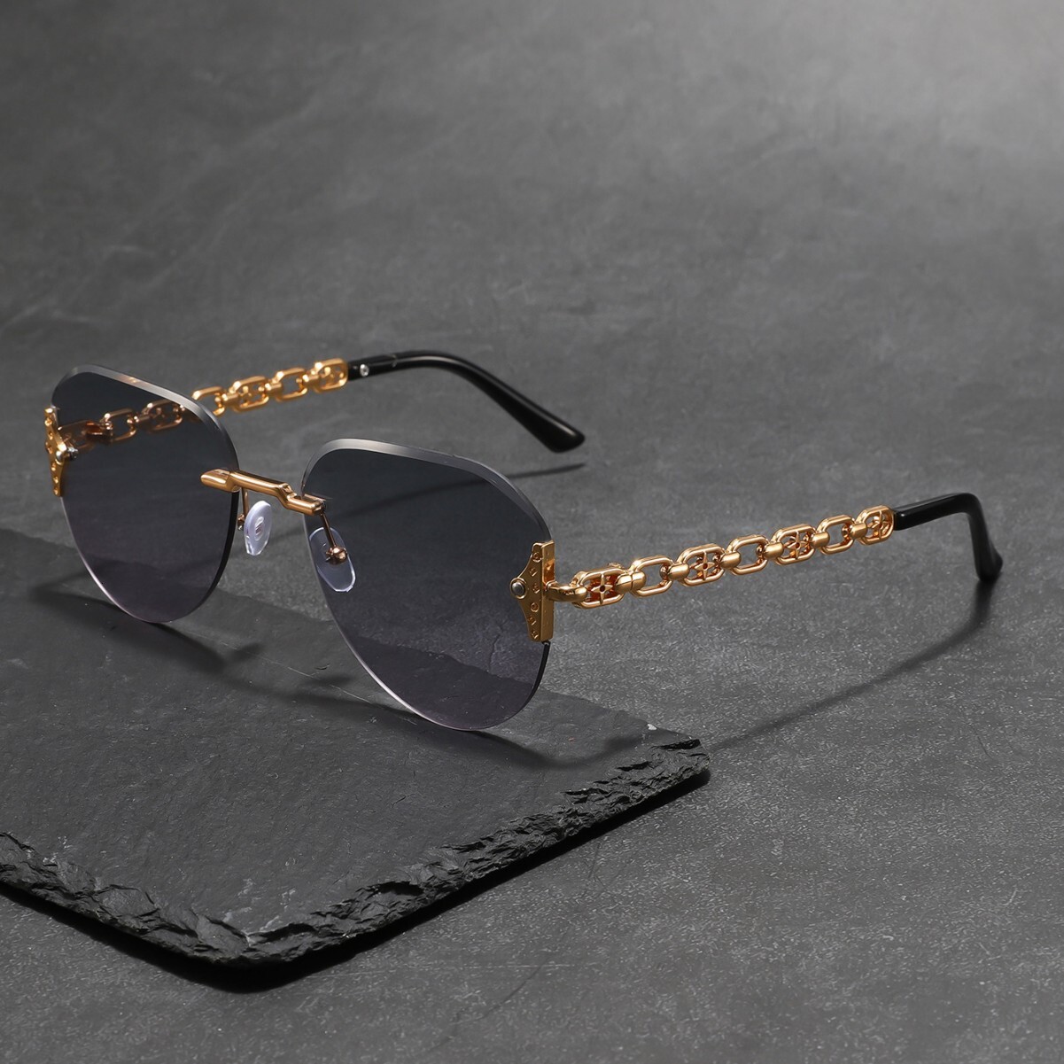 Luxury Brand Designer Sunglasses L-Brand Fashion Sunglasses With Hollow Metal Legs For Women, European And American Trend, Rimless, Celebrity Runway S