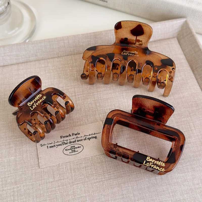 Korea Gold Label Letters Simple Transparent Square Hair Claws Geometry Barrettes Womens Fashion Hairpins Shark Clips Retro New H260326