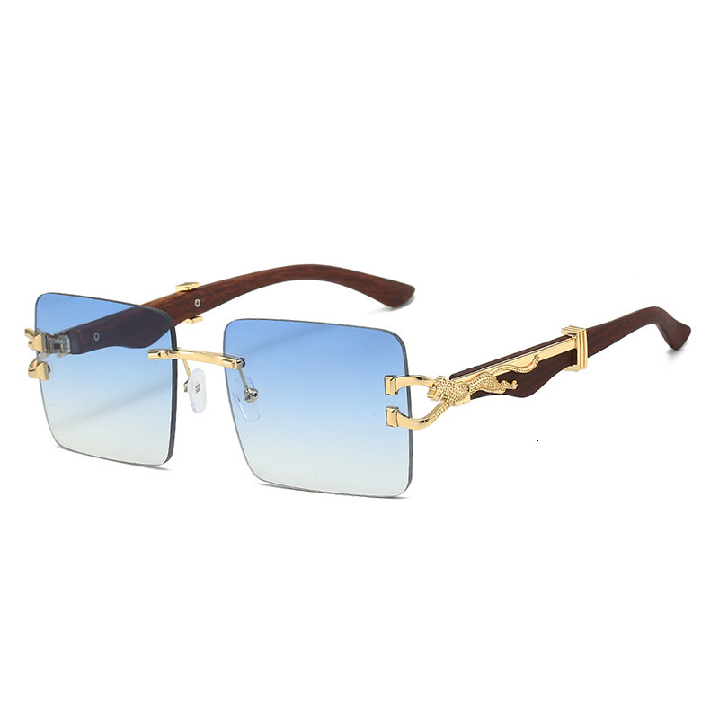 Luxury Brand Designer Sunglasses Aliexpress New Frameless Leopard Head Sunglasses For Men And Women Classic Retro Cheetah Imitation Wood Grain Temple 