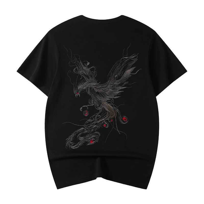 Vintage Embroidery T Shirt Men Phoenix Japanese T Shirt Men Cotton Short Sleeve Casual Summer Tops Youth Streetwear Big Size C260326