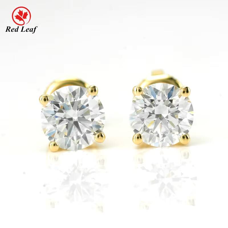 Redleaf 10k 14k 18k Yellow Gold Lab Diamond Earrings Round 05CT 1CT 2CT IGI Reports VVS VS Diamond Earrings