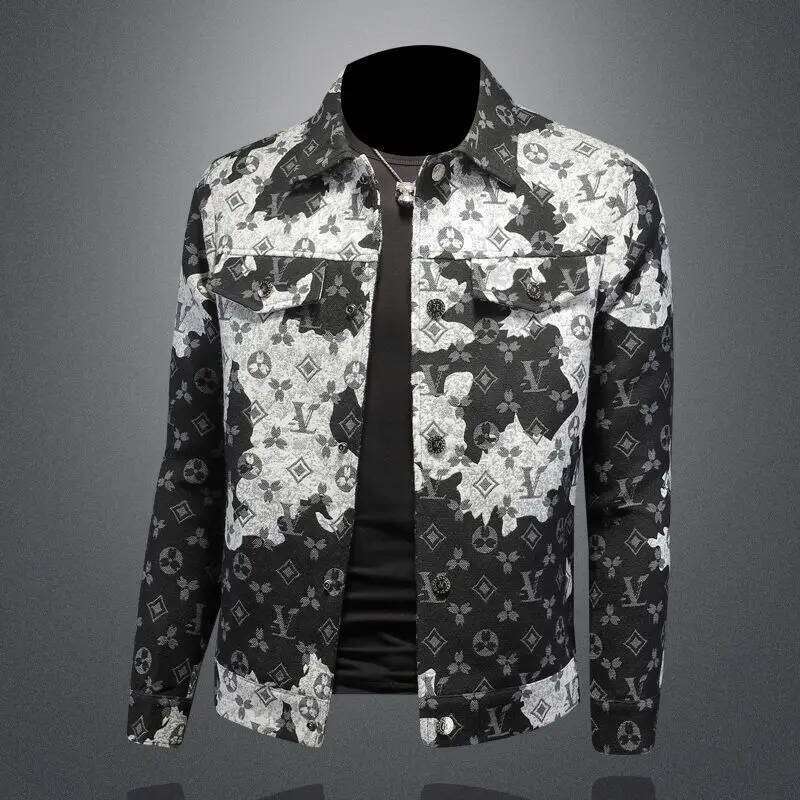 Men's Spring Autumn Denim Ins Middle-Aged And Young Casual Jacquard Jacket European Station Men's Trendy Top