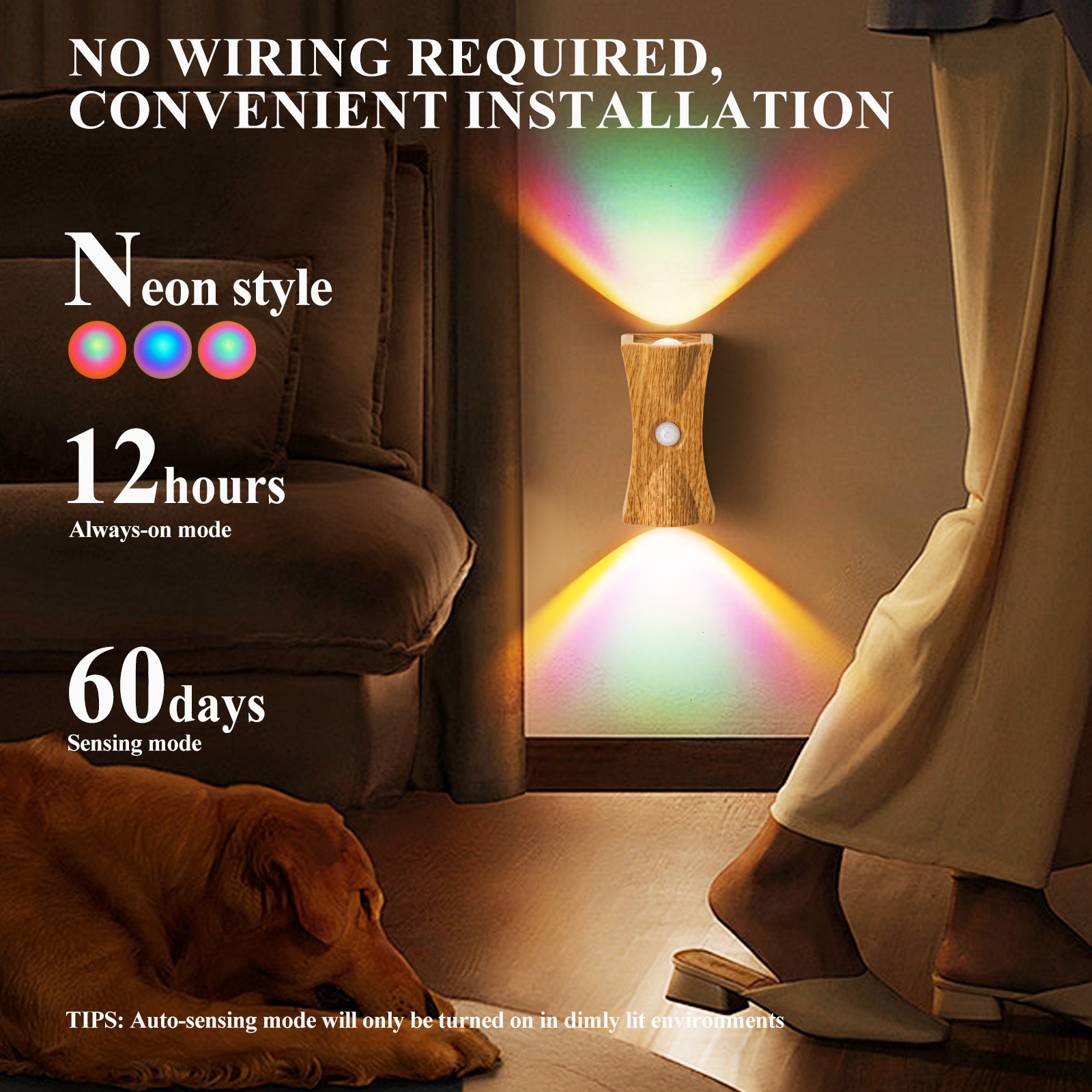 Slim Waist Motion Sensor Wall Lamp Magnetic Rechargeable Up Down 3 Color Dimmable Punch Free Atmosphere Night Light