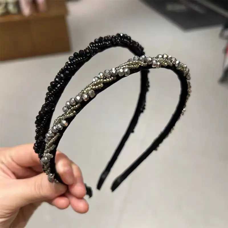 New Black Hairpin for Women Korean Style Bright Diamond Wrapped Crystal Headband Fashionable and High-End Headband Accessories D2603261