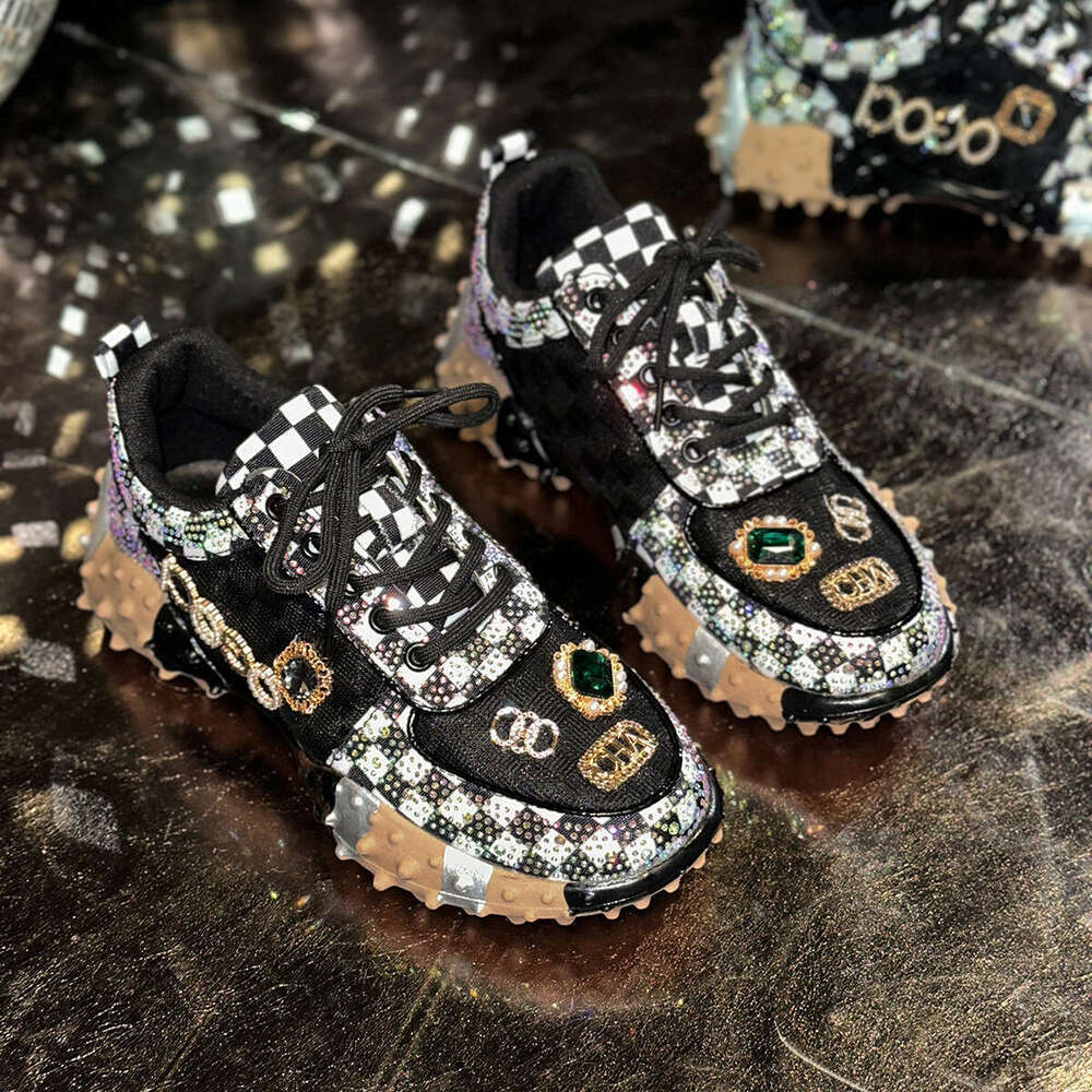 Hot-Selling Letter with Rhinestones Fashion Sneakers Durian Platform Sole Mesh Single Shoes for Women dh5047058