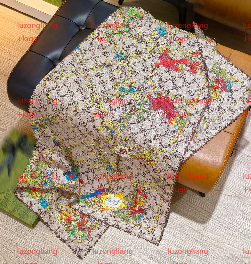 GG Premium Designer Double Side Printing Twill 100% Silk Hood/Scarf/Shawl Sunflower Printing 90*90cm Square Scarf High End Wrapping Scarf Holiday Gift