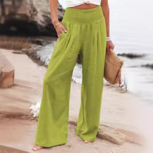 Summer pants women Women's Linen Wide Leg Pants 2026 Summer New High Waist Casual Outdoor Trousers European American Loose Cotton Blend Pants wit