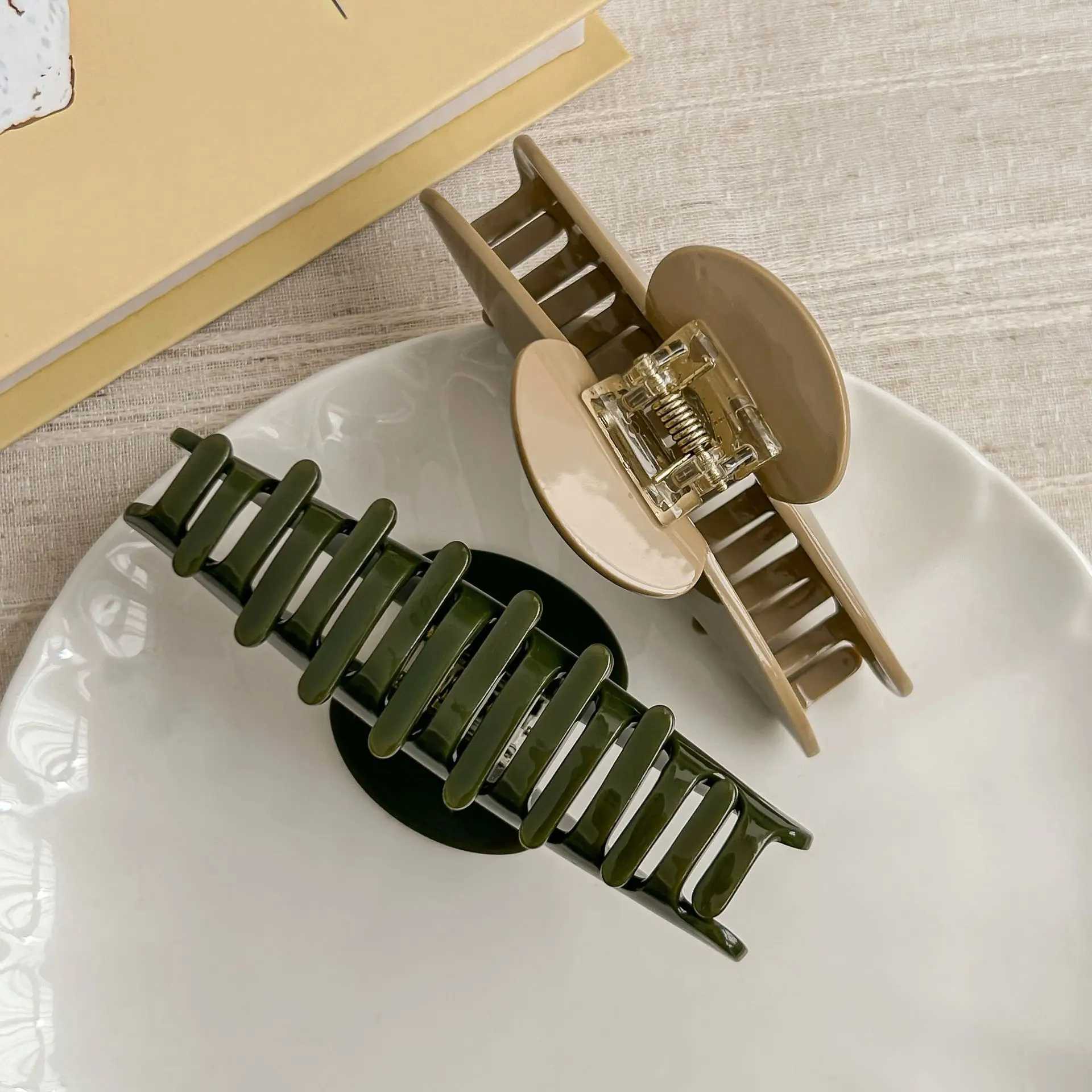 DuoShang 10CM Large Gold Label Hair Claw Classic Retro Acetate Claw Clips Trendy Hair Clips for Women Girls Hair Accessories H260326