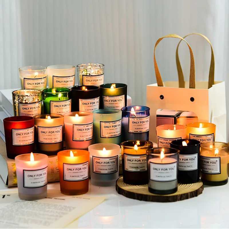 Romantic Scented Candle Glass Jar Soy Wax Aromatherapy Candle Creative Gift Wedding Party Home Decor H260326