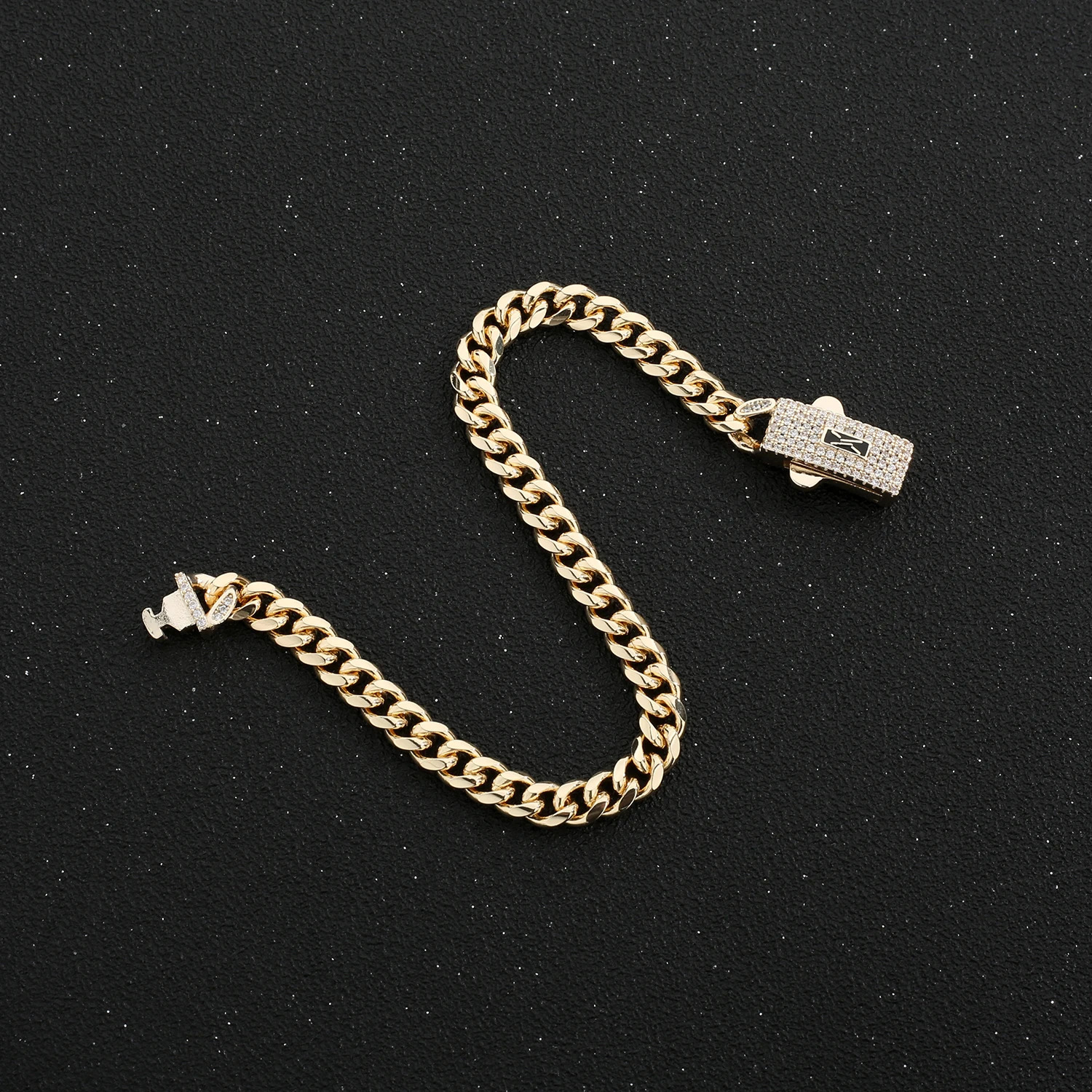 14K Monaco chain for men and women brass cubic zirconia fashionable Monaco bracelet for men and women 260402