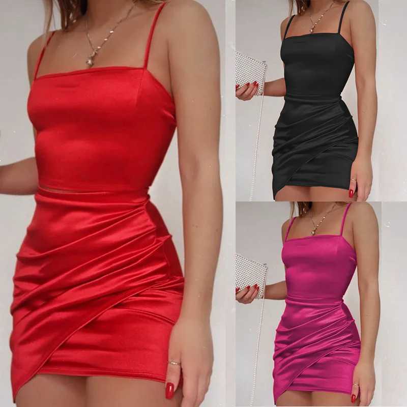 European and American 2024 Summer New Hot Selling Hanging Strap Pleated Solid Color Short Skirt Dresses for Women M260326