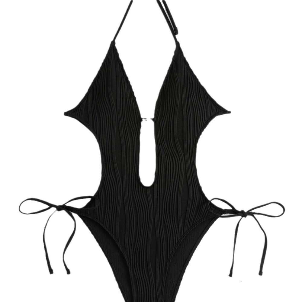 European and American fashion hot-selling one-piece swimsuit with hollow-out design, tie straps, and open back, popular one-piece bikini