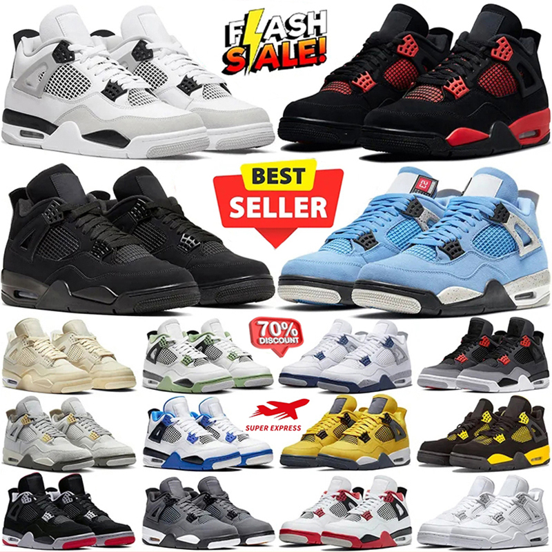 With Box Designer 4s Basketball Shoes 4 Black Cat Men Women Military Blue Canvas Red Thunder University Blue Thunder Pink Sneakers Trainers Outdoor Sports 36-47