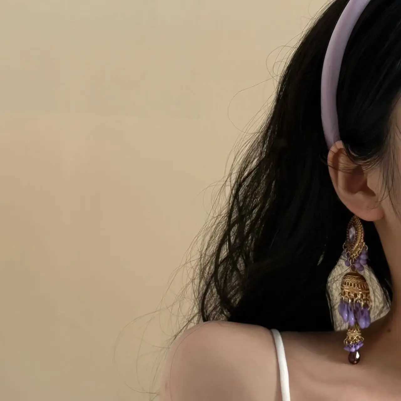 Retro Tassel Headbands Purple Crystal Pendants Palace Hairbands Elegant Ribbon Head band fashion Hair Accessories for Party D260326