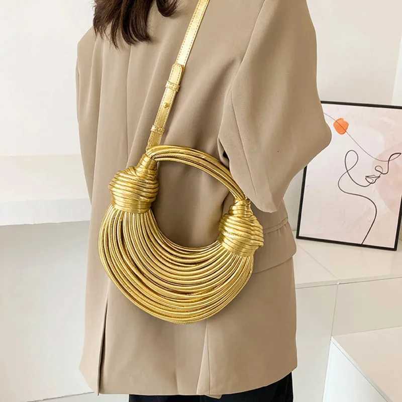 Handbags for Women 2025 New Gold Luxury Designer Brand Handwoven Noodle Bags Rope Knotted Pulled Hobo Silver Evening Clutch Chic Z260326