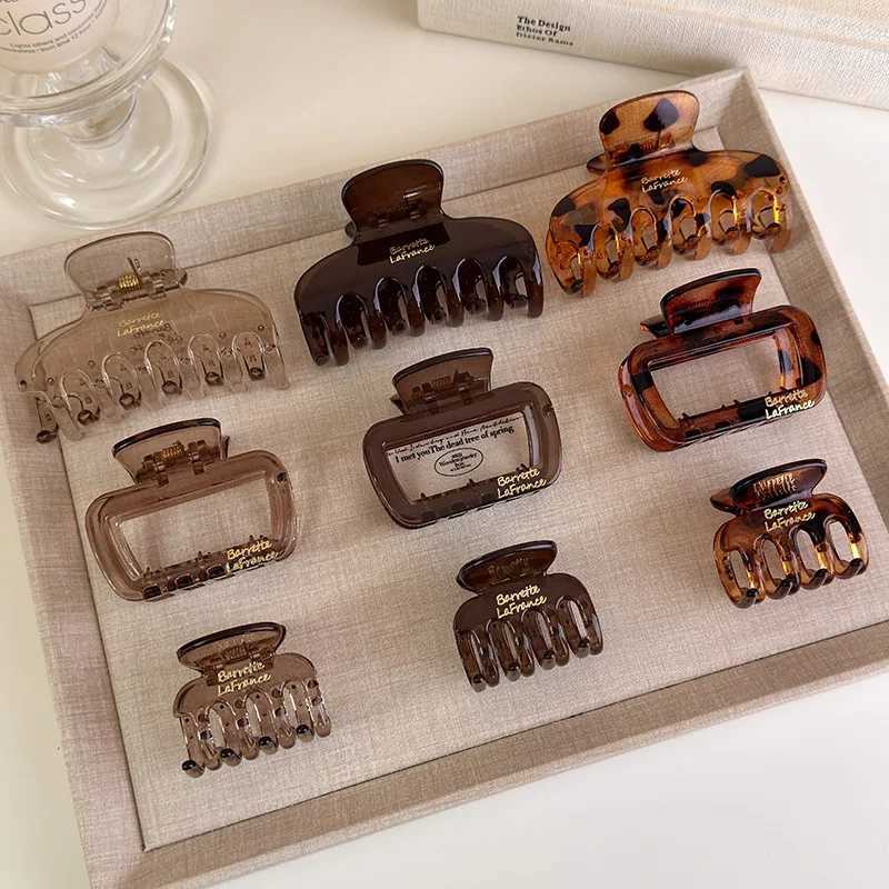 Korea Gold Label Letters Simple Transparent Square Hair Claws Geometry Barrettes Womens Fashion Hairpins Shark Clips Retro New H260326