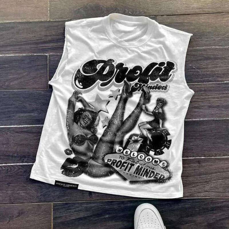 Men's T-Shirts Summer Tees Polos Hip Hop Fashion Casual White Tee Short Sleeved Sleeveless Shirt Punk Loose Women Trend Tops Aesthetic Men's