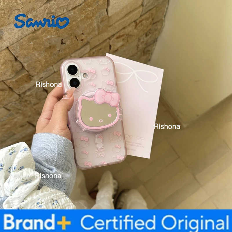 Sanrio Cute Hello Kitty Magnetic Magsafe Wireless Charge Phone Case For iPhone 17 16 15 14 13 Pro Max Mirror Grip Holder Cover H260326