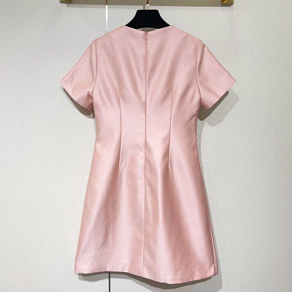 ZJYT Runway Fashion 2026 Spring Summer Dresses for Women Elegant Short Sleeve Beading Solid Pink Black Casual Party Dress Lady M260326