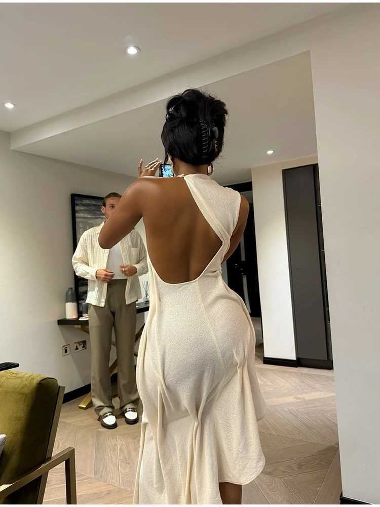 Romantic Soft Halter Maxi Dress Ruched Asymmetrical Women Dresses Anniversary Dinners Vacation Elegant Female Party Wear X260326