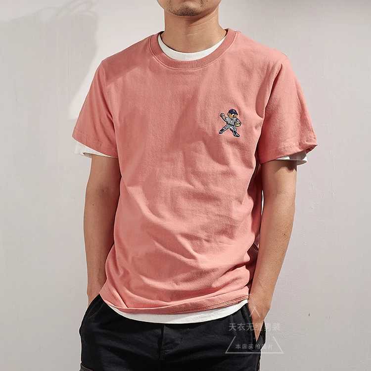 Summer New Japanese Retro Short Sleeve Embroidery T-shirt Mens Fashion Simple Washed Old Brushed Fabric Pure Cotton Causal Tops C260326