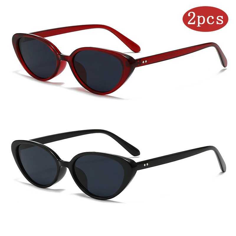2pcs Rivets Brown Fashion Cat Eye Sunglasses for Women Brand Designer Sun Glasses Female Triangle Shades UV400 Purple Eyewear D260326