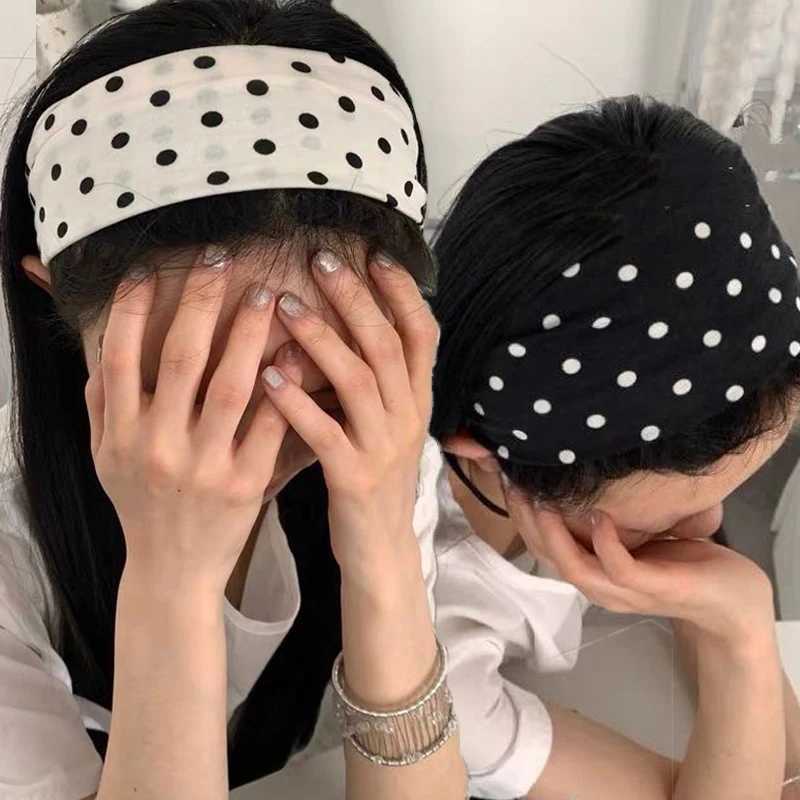 Korean Sports Polka Dots Headbands Y2K Retro Bohemia Polka Dot Elastic Hairbands Fashion Women Yoga Sports Wide Edge Headbands D260326