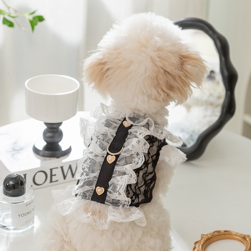 Pet Vest Spring Summer Black Camellia Style Lace Princess Leash Vest For Small Medium Dogs Cats Teddy