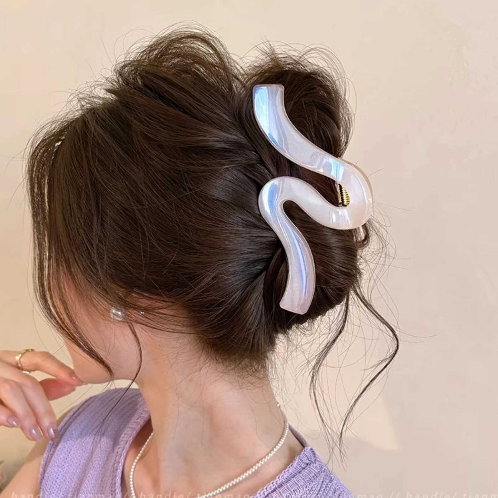 1pc new high-end pearl wave clip shark clip large hair clip back of head hair clip hair accessory H260326