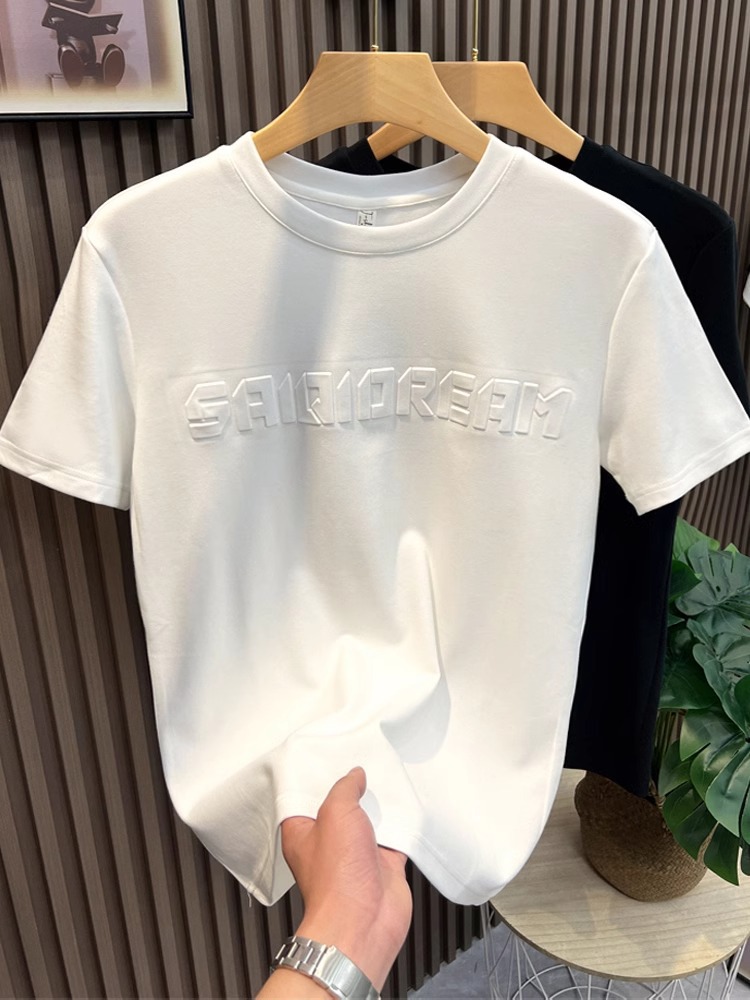 2026 Summer New Arrivals Men's T-Shirts | 3D Letter Graphic Crew Neck Slim-Fit Minimalist Versatile Oversized Short Sleeve Base Layer Tees