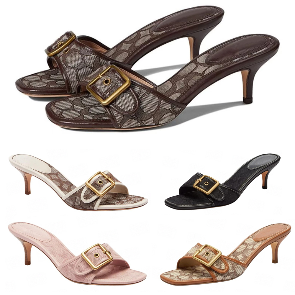 Designer Sandals Women Margot Slides Kitten Heels C Beach Summer Luxury Denim Heel High Leather Slippers Fall Pumps Cute Lady Low Heeled Size35-42