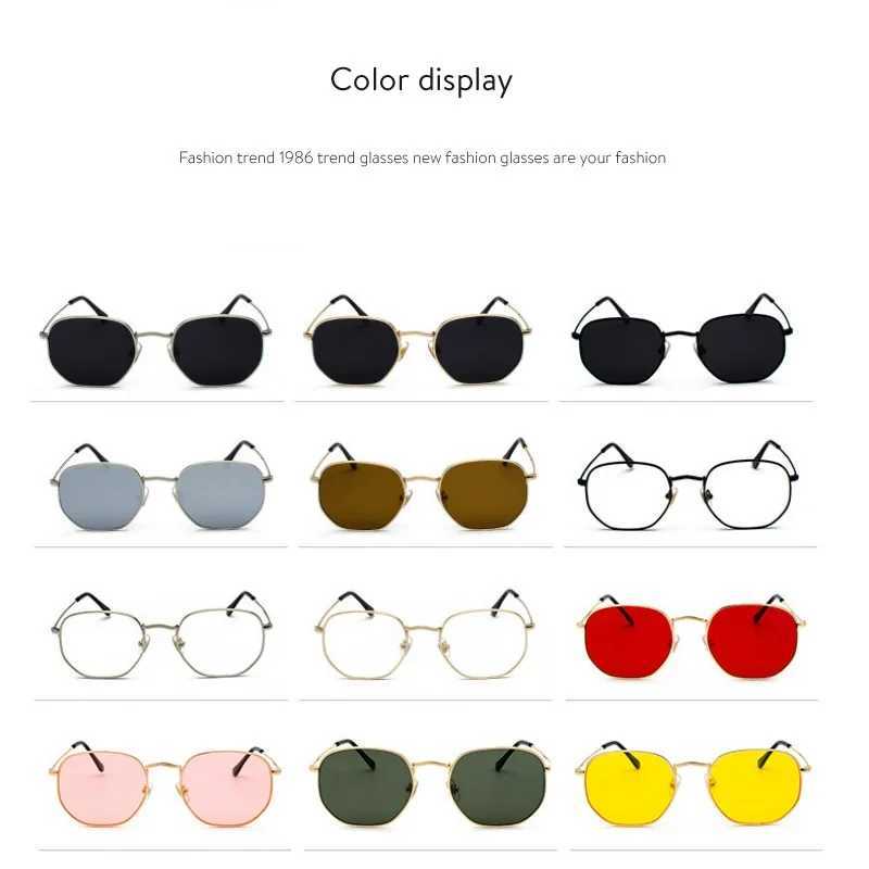 Men Sunglases Hexagon Sun glasses NEW Women Metal Frame Fishing Glasses Gold tea Eyewear lentes de sol hombre okulary UV400 D260326