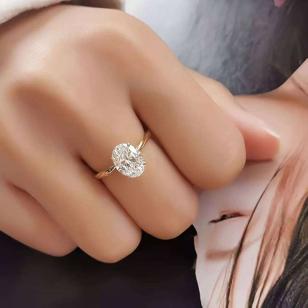 Jewelry Rings 925 Sterling Silver 2CT Zircon Gorgeous Shiny Oval Stone Ring Engagement Wedding Luxury High Quality Fine Gift for Women Size 5-10 Visio