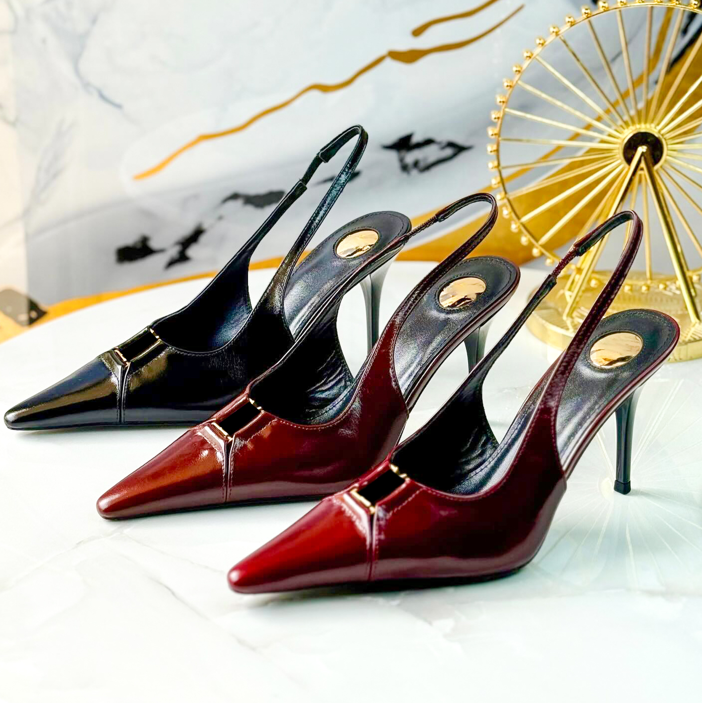 Babylone Breteuil slingback pumps Designer wed shoe woman sandal luxury High heels Gold Leather slide stiletto heel sandale even slipper fashion dress prom shoes