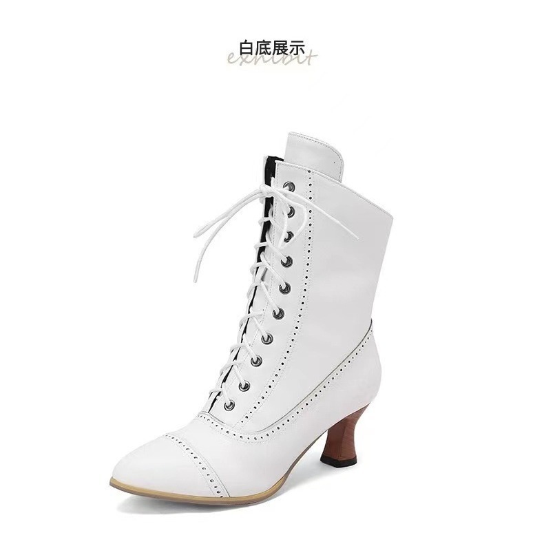 2023 New Style Lace-up British Martin Boots Wine Glass Heel Round Toe Solid Color Plus Size Womens Ankle Boots 241213