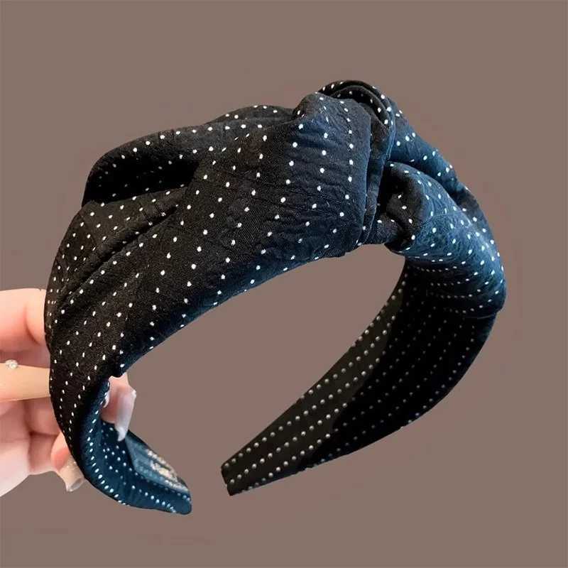 Wide Womens High Cranium Polka Dots Print Headband with Center Knot for Adult Daily Casual Hair Hoop Accessories D260326