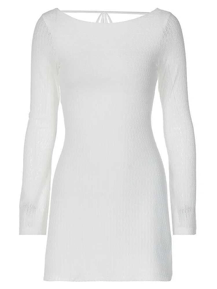 Dulzura Women 2026 Spring Autumn Long Sleeve Streetwear Club Bodycon Basic White Mini Dress Wholesale Items For Business M260326