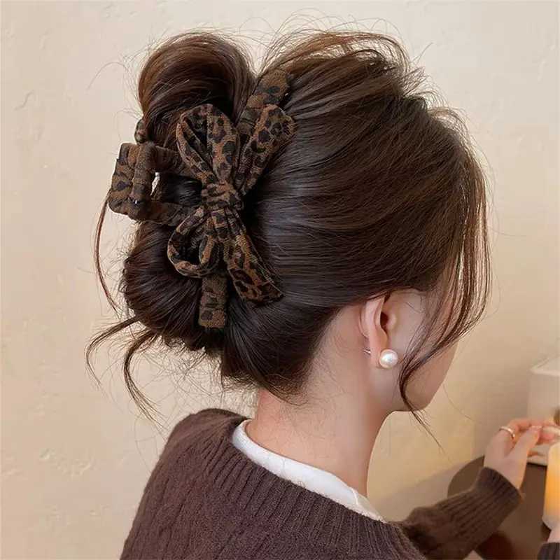 1pc Fashion Returns Leopard Print Bow Shark Clip Hair Clipper for Women New Edition High-End Hair Accessories Autumn H260326