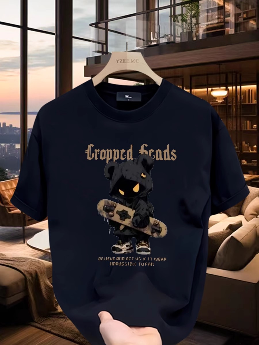 2026 Summer New Arrivals Men's Heavyweight Cotton T-Shirts | American Edgy Style INS Streetwear Graphic Oversized Crew Neck Versatile Tops