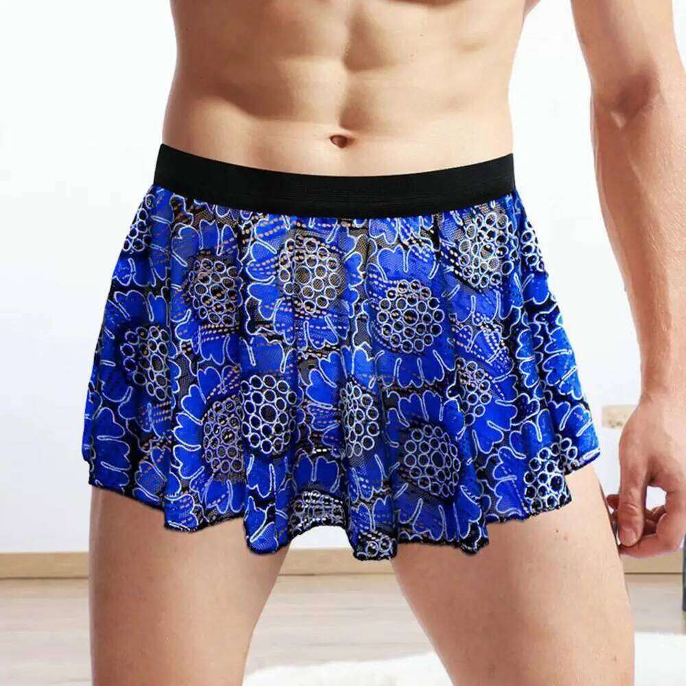 Party Vintage Printed Pleated Mini Skirt For Men Elastic Waist Clubwear Panties Underwear Soft Breathable