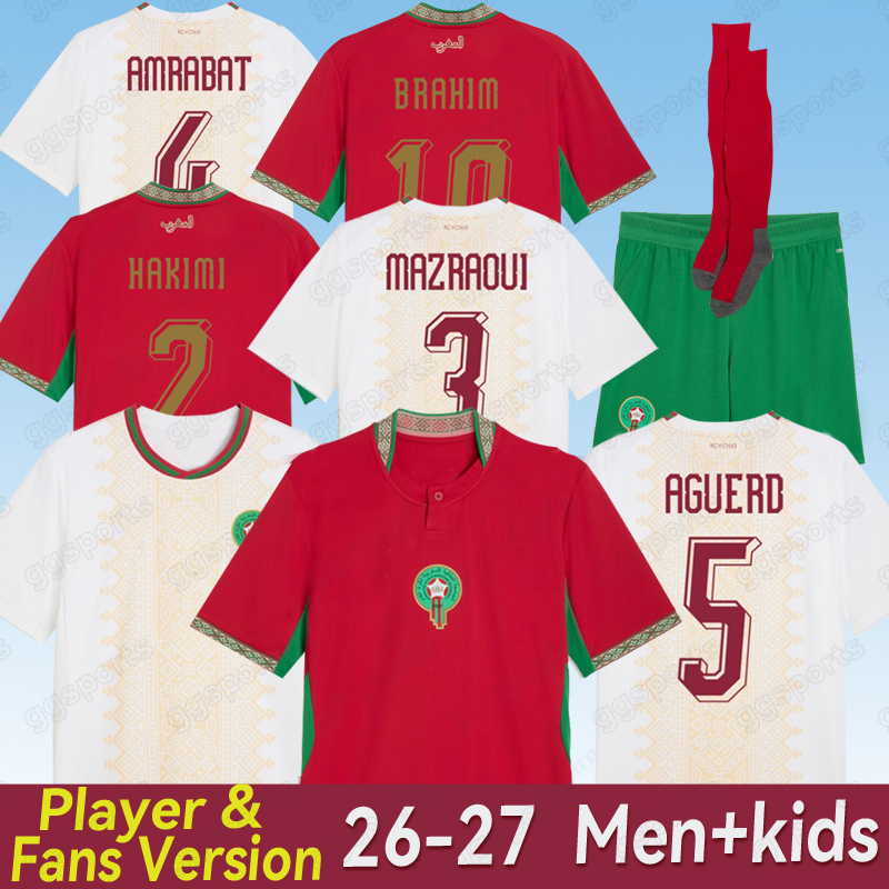 2026 Morocco soccer jerseys Brahim ZIYECH HAKIMI Sport Football T Shirt 26 27 world cups kit Training Uniform Sweatshirt SAIBARI EL KAABI 26 27 man kids set