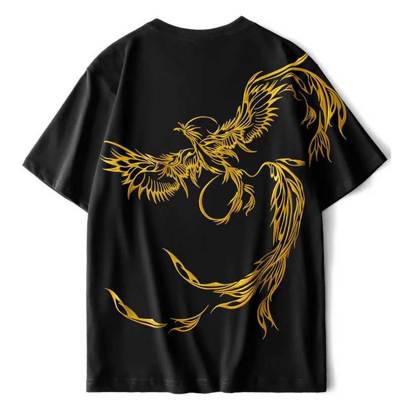 Phoenix Embroidery Tshirt Men Women Oversize Cotton Short Sleeve Tee Shirts Summer Youth Sukajan Top Tee New Chic Clothes C260326