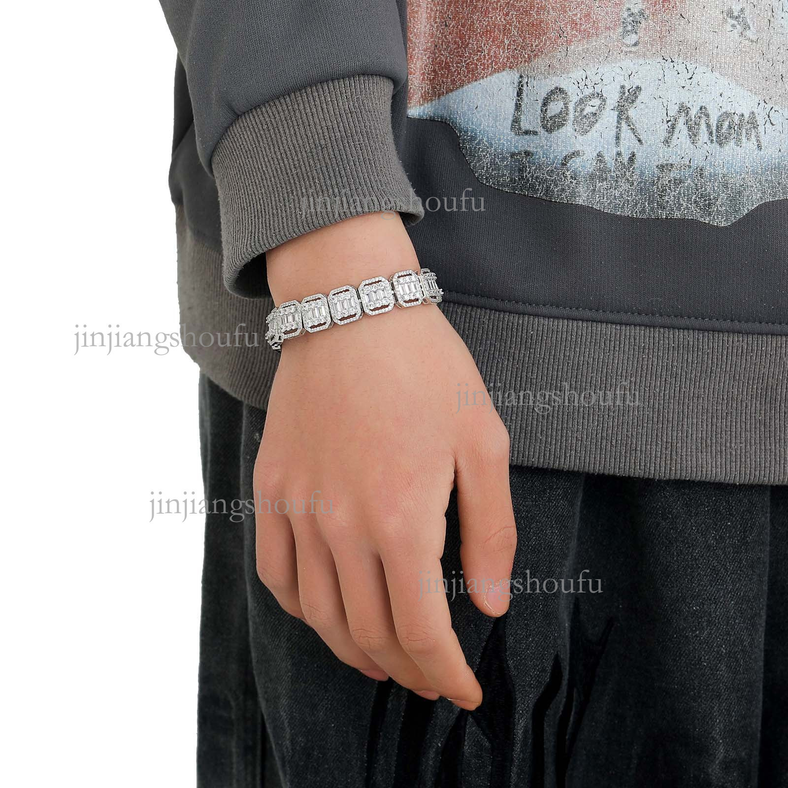 Hip Hop Style Designer Bracelet Luxury Men's Jewelry Accessories High-quality 13mm Sugar Cube Mixed Square And Circular Diamond Hollow Inlaid Dia