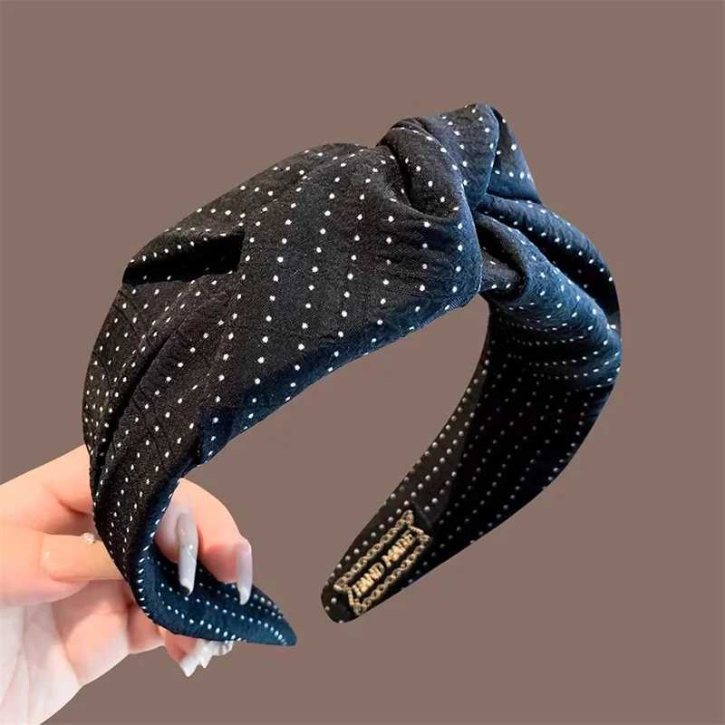Wide Womens High Cranium Polka Dots Print Headband with Center Knot for Adult Daily Casual Hair Hoop Accessories D260326